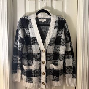 LOFT Black and White Checkered Cardigan